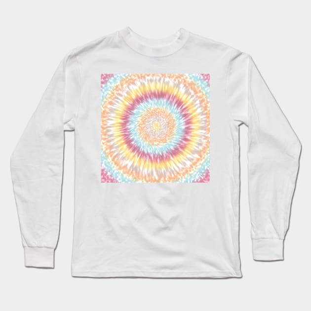 Pastel Color Pink, Aqua Blue, Orange, Beige and Yellow Tie Dye Long Sleeve T-Shirt by karenmcfarland13